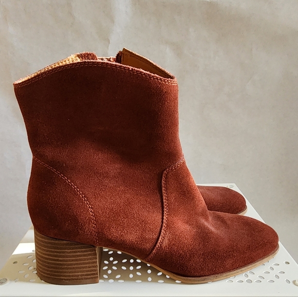 Lucky Brand Burgundy Brown Suede Zip-up Ankle Boots Sz 9 - Picture 6 of 13